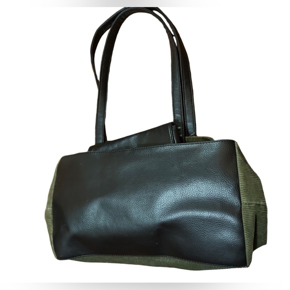 Olive Green Corduroy & Leather Slouch Tote | Large Casual Work Bag - Picture 4 of 8